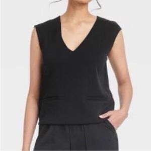 A New Day Sleeveless V Neck Pullover Vest Top Womens Medium Black Sandwash NWT